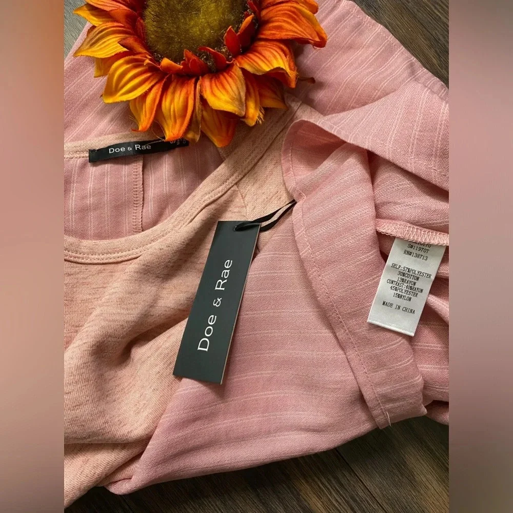 🌴3/$30🌴DOE & RAE Dusty Pink Hi-Low Striped Layered Top NWT - Picture 6 of 8